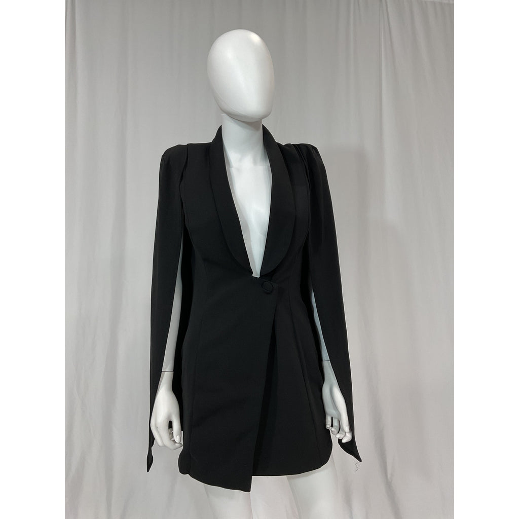 Katie May 'Boss Lady' Black Open Sleeve Mini Cape Dress Size XS