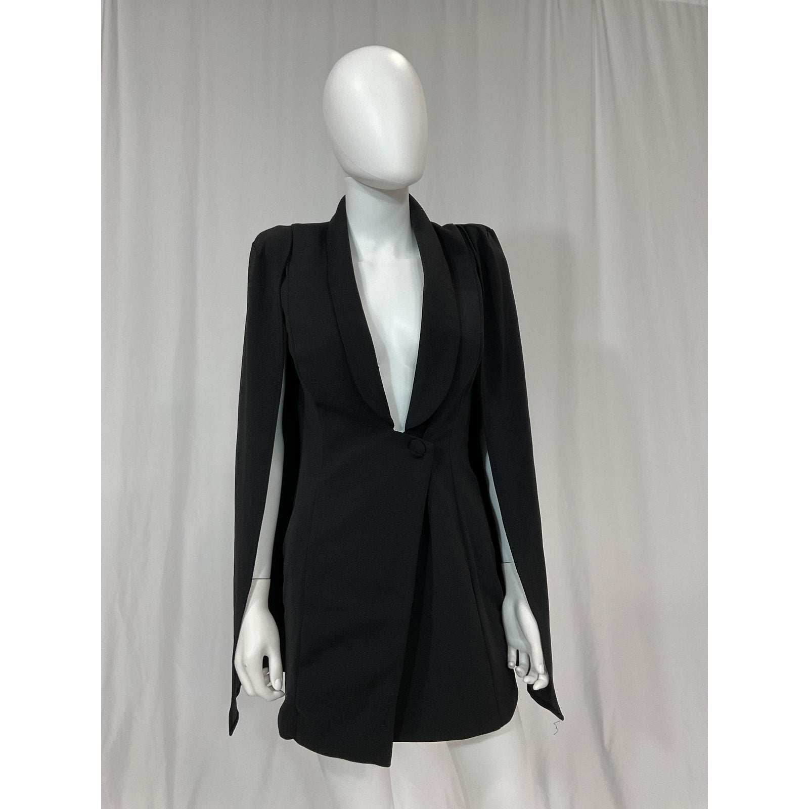 Katie May 'Boss Lady' Black Open Sleeve Mini Cape Dress Size XS