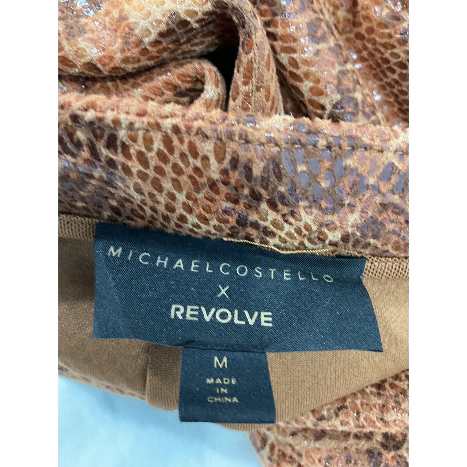 Michael Costello 'Lexington' Tan Snakeskin Embossed Faux Leather Pant Size M