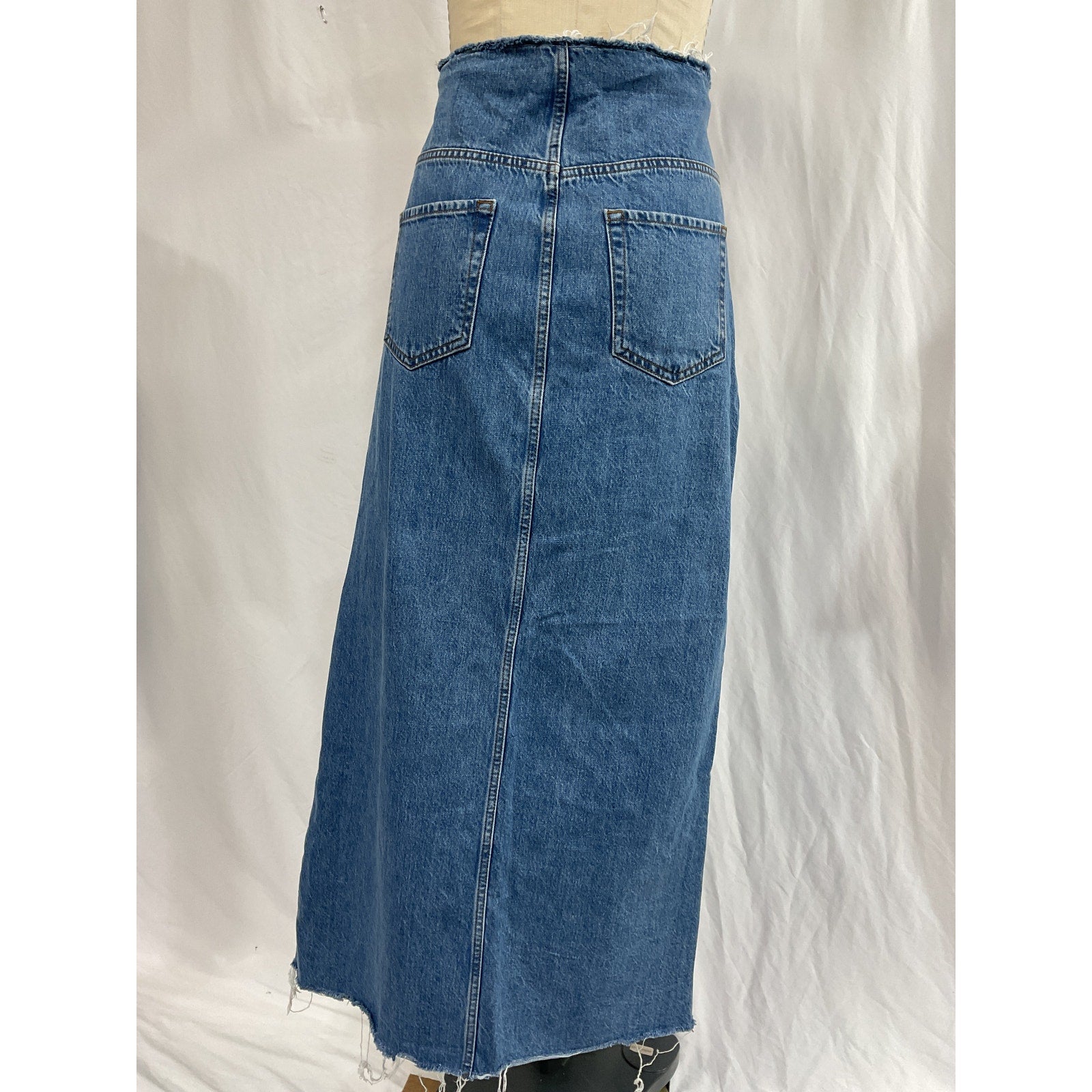 Frame Cut Off Waist Blue Denim Jean Maxi Skirt Size 29