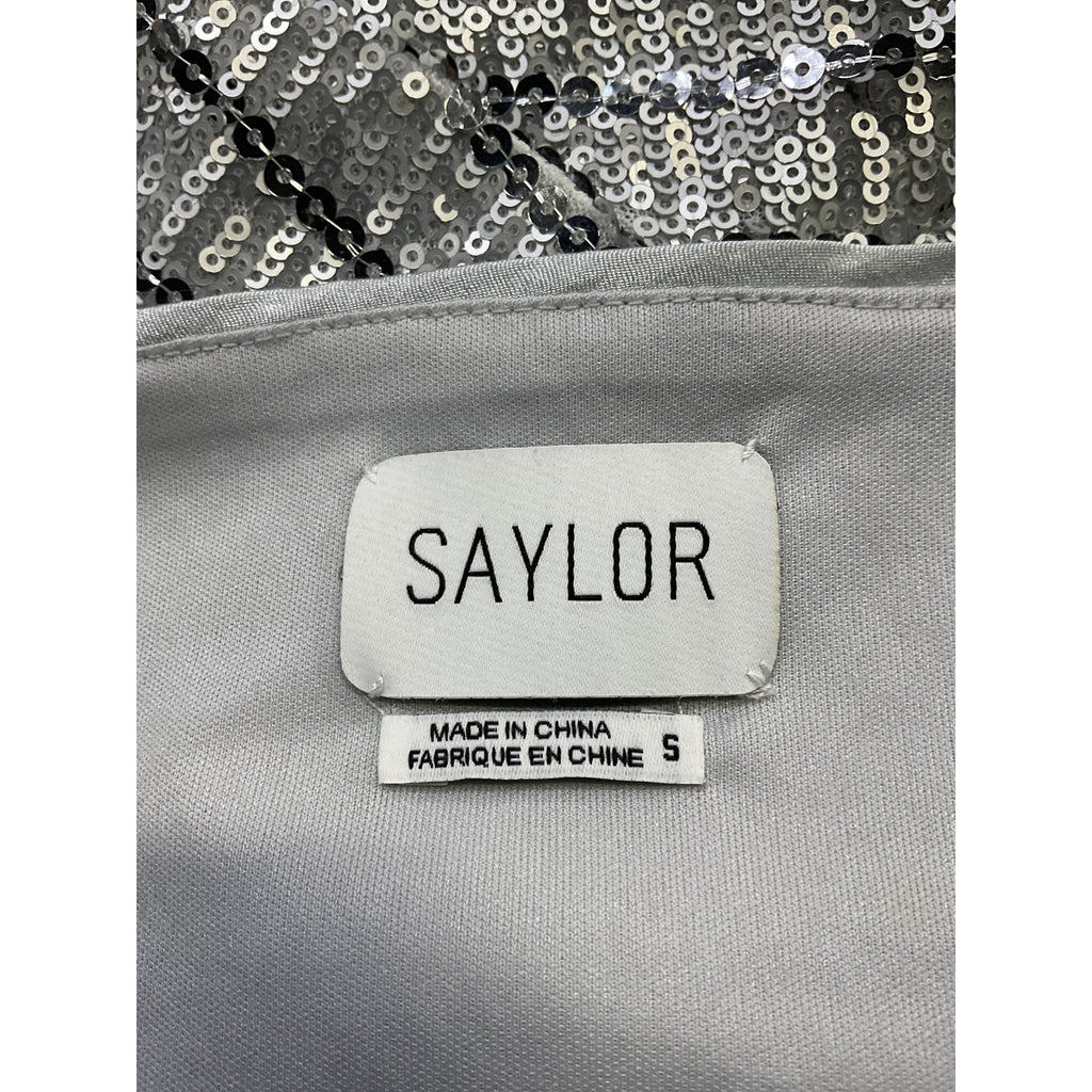 Saylor 'Persephone' Silver Sequin Embellished Top & Mini Skirt Set Size S