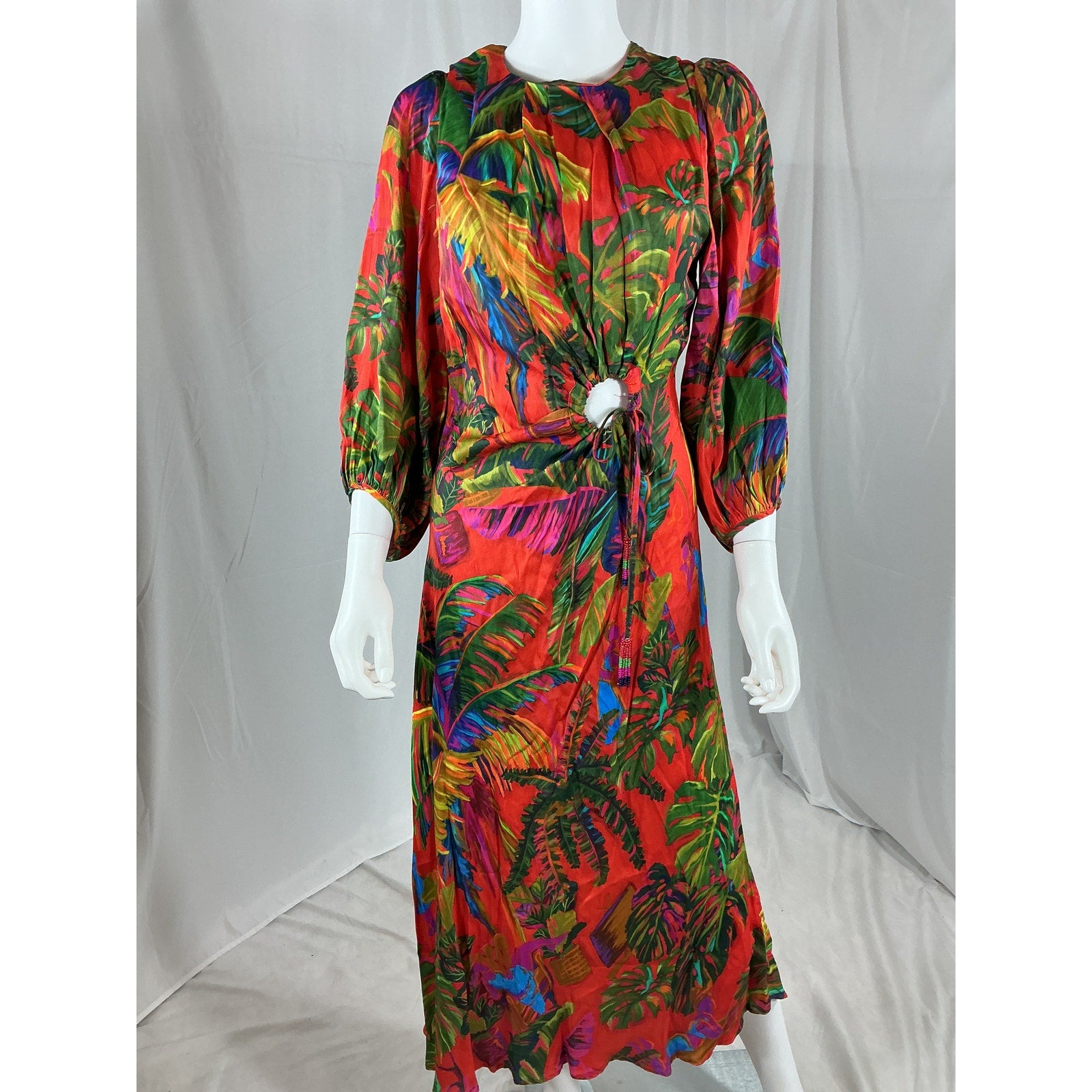 Farm Rio 'Urban' Red Viscose Jungle Midi Dress Size M