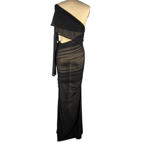 Atlein Asymmetric Black Draped Cutout Dress Size 36 FR / US 4
