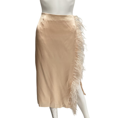 Cinq à Sept Feather Trim Pearl Will Skirt Bottom Size 8 NWT