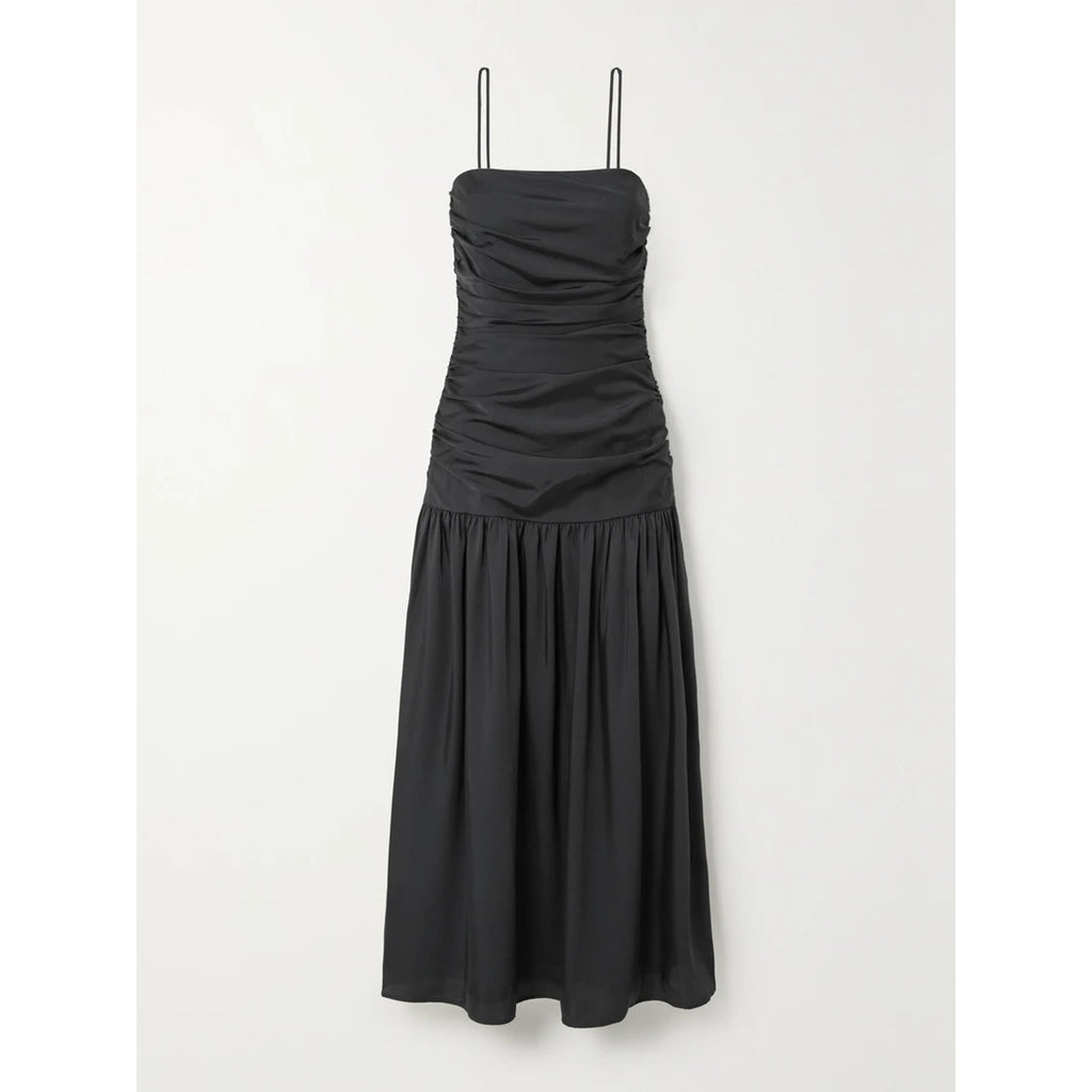 Rhode 'Natalia' Black Ruched Recycled Duchesse-Satin Maxi Dress Size 6