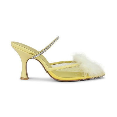 Raye Embellished Pale Yellow Duke Heeled Mules Size 7.5