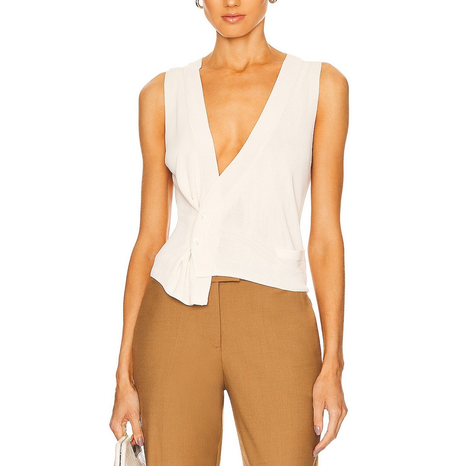 Aya Muse 'Cusqui' White Plunge Neck Asymmetrical Top Size M