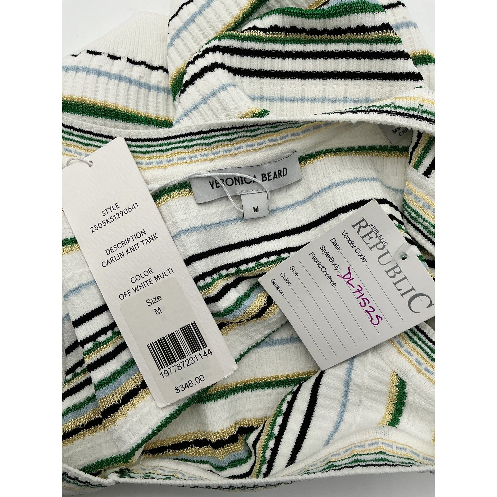 Veronica Beard 'Carlin' Off White Viscose Striped Knit Tank Top Size M - NWT