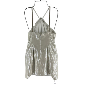 Self Portrait Sequined Beige Halter Mini Dress Size US 2 / UK 6 NWT