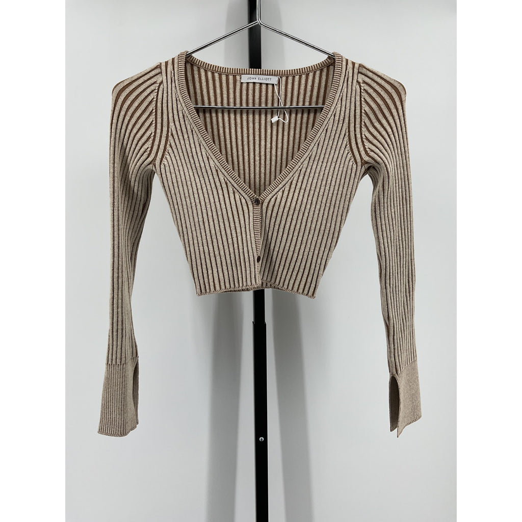 John Elliott Piper Green Silk Rib Cropped Cardigan Size 0 / XS