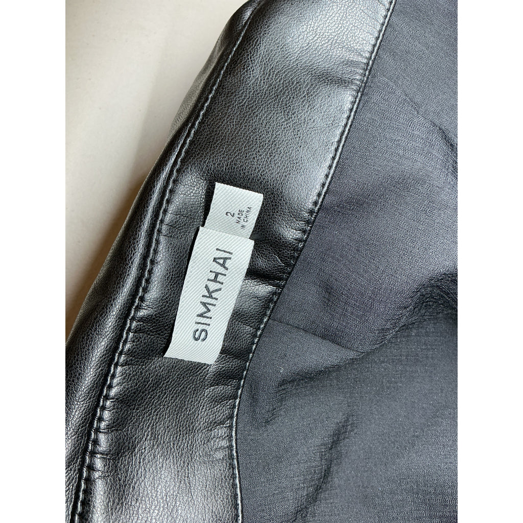 Simkhai 'Arie' Black Polyurethane Faux Leather Bustier Midi Dress Size 2