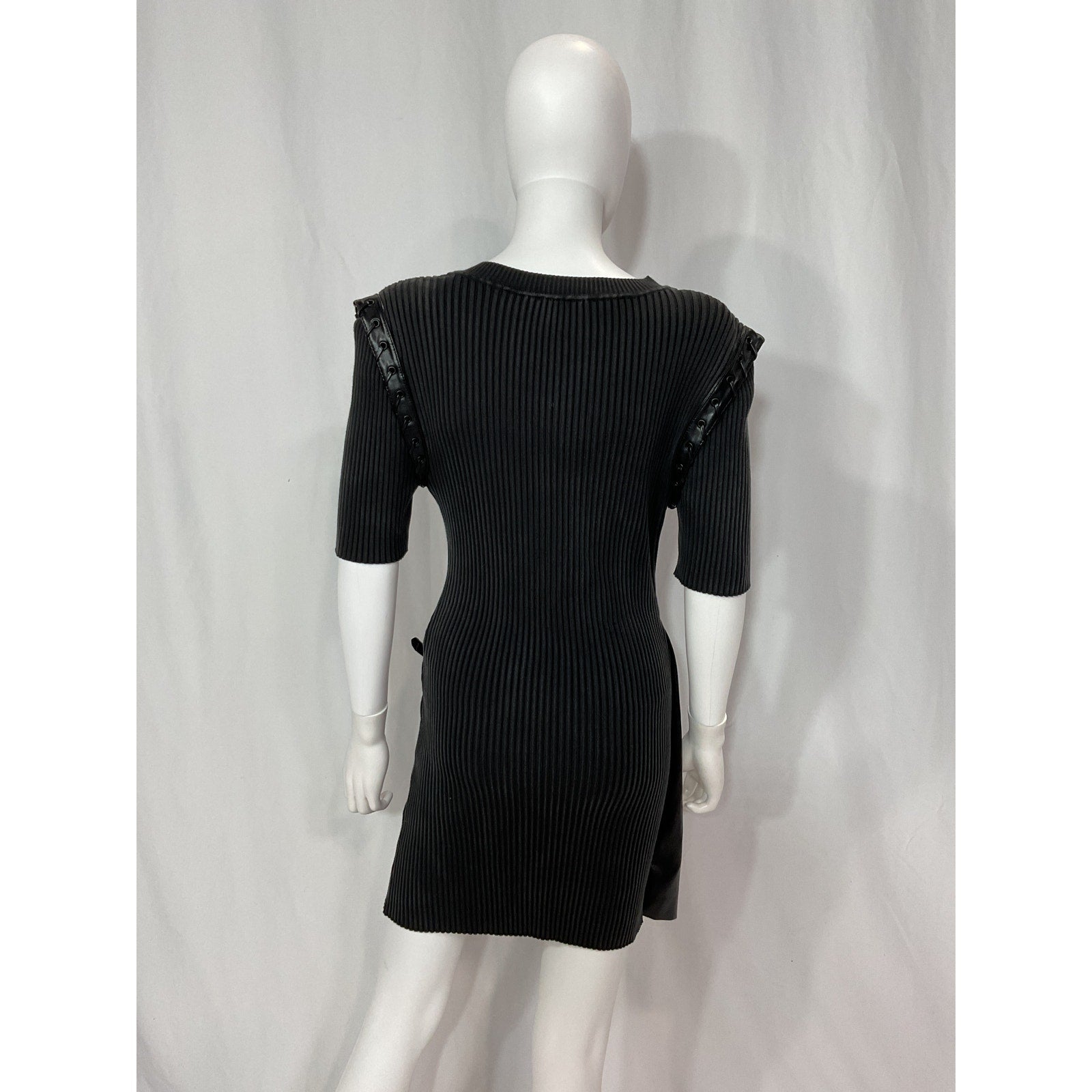 Simkhai 'Gianina' Black Compact Rib Vegan Leather Combo Dress Size L