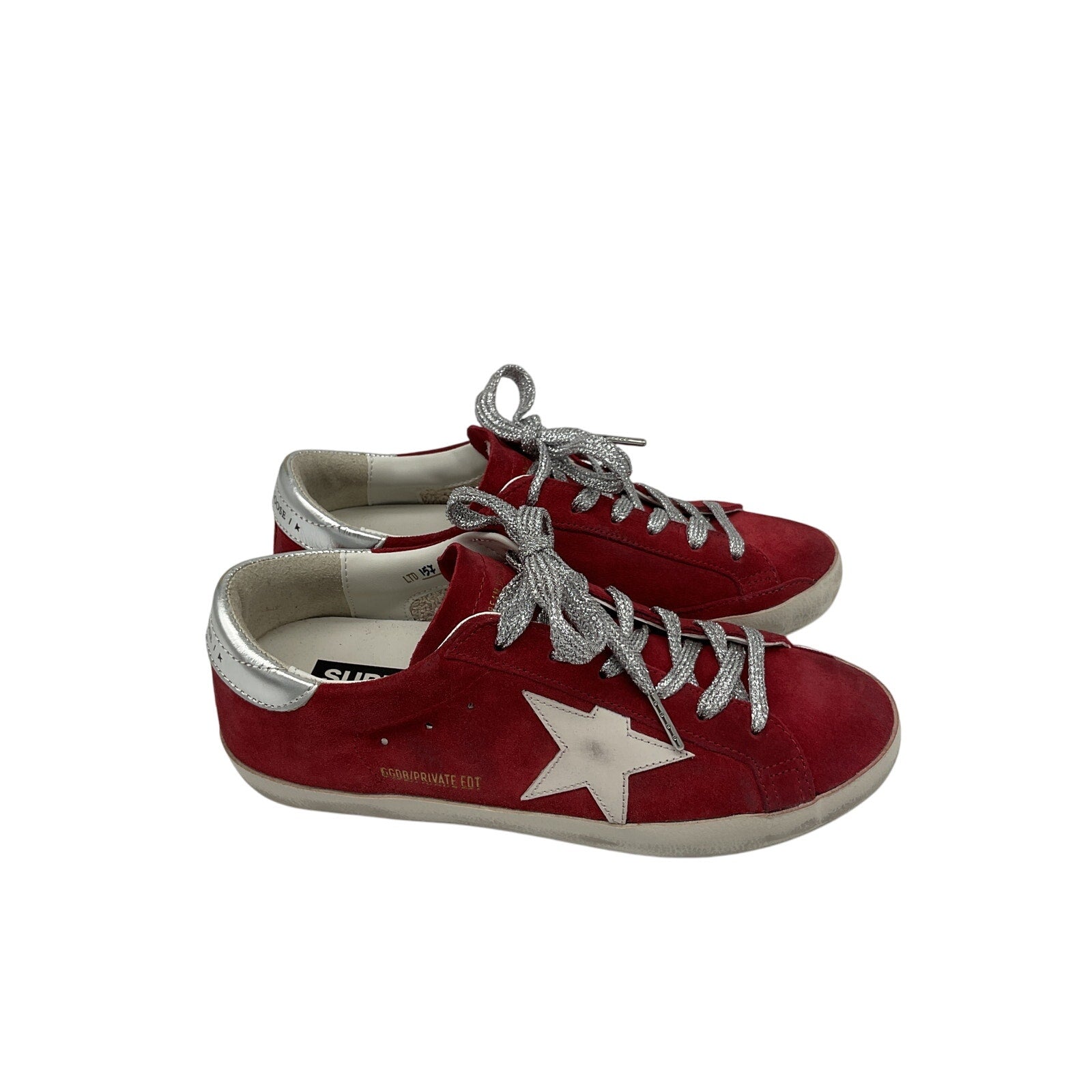 Golden Goose Super-Star Brown Rubber Distressed Metallic Leather-Trimmed Suede Sneakers Size 8
