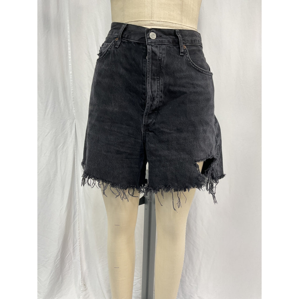 Agolde High Rise Baggy Stella Black Cotton Shorts Size 31