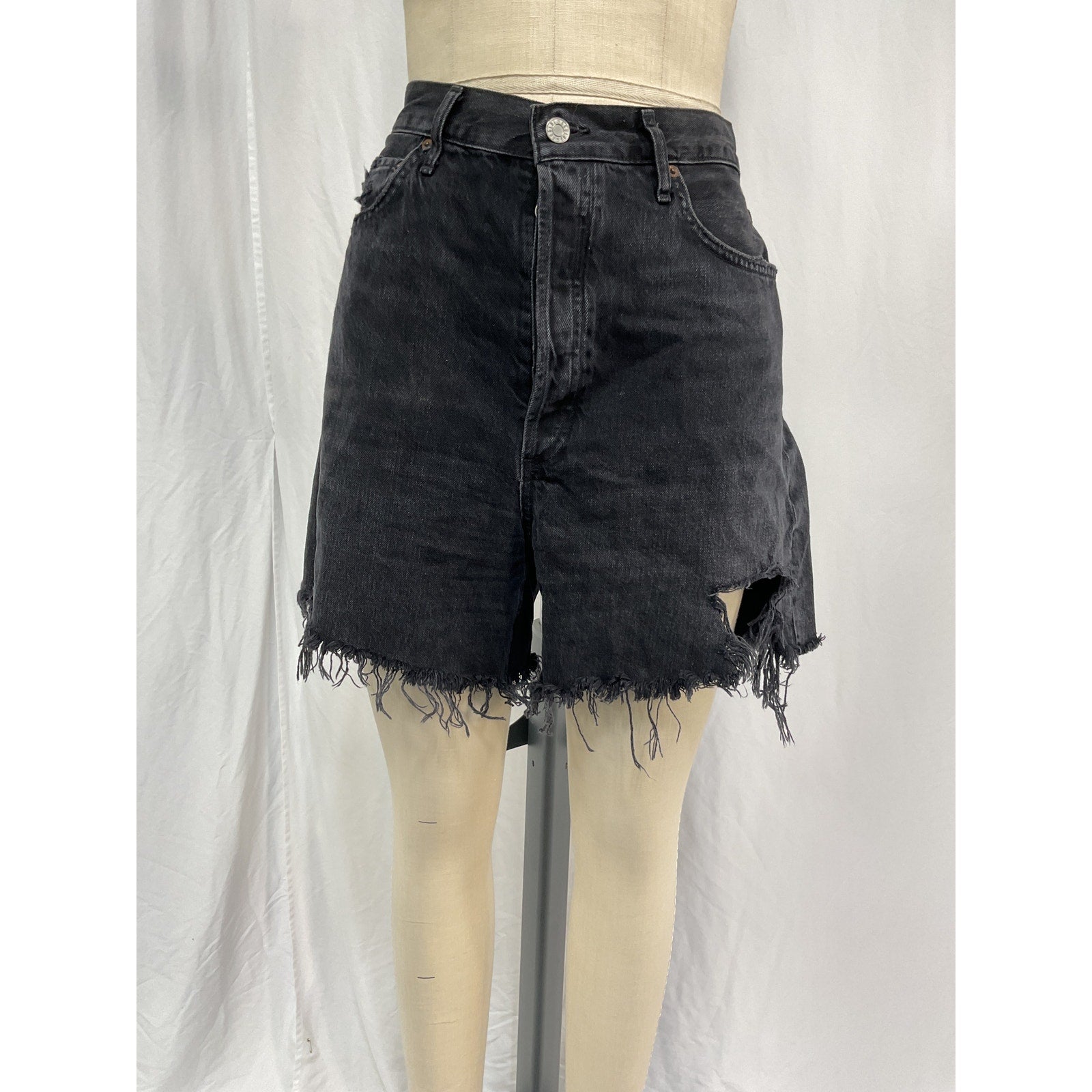 Agolde High Rise Baggy Stella Black Cotton Shorts Size 31