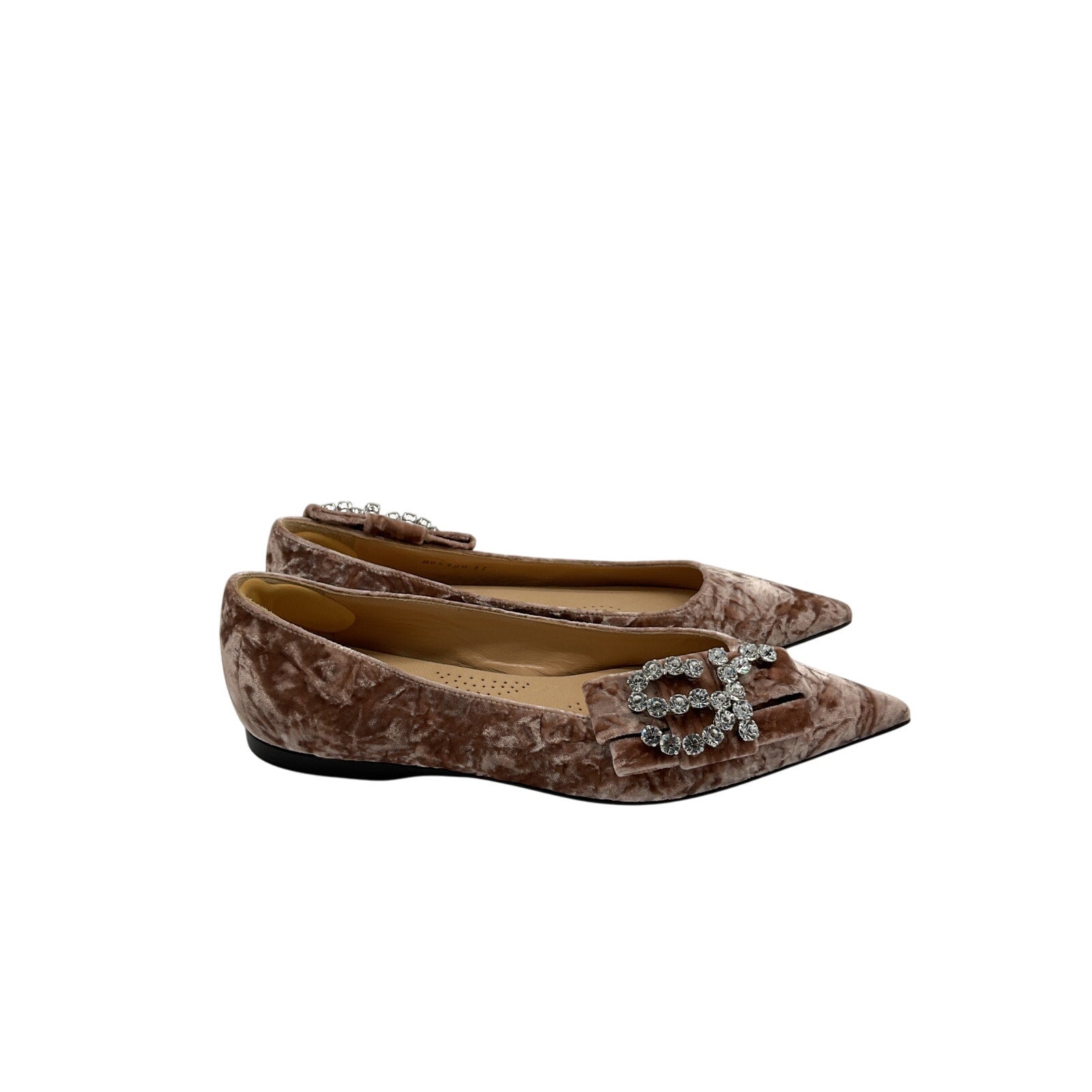 Sergio Rossi Sr Icona Pink Velvet Bow-Embellished Crushed-Velvet Point-Toe Flats Size 7 - NWT