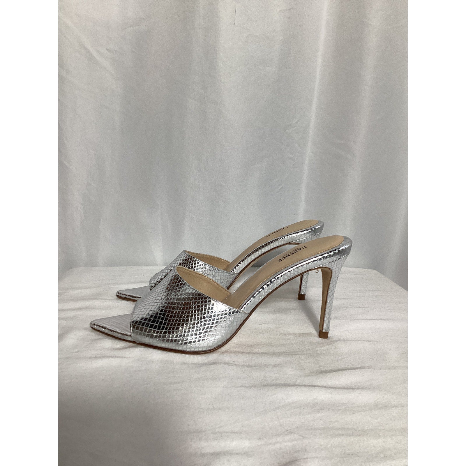 L'Agence 'Lolita' Silver Leather Pointed Toe Sandal Size 9