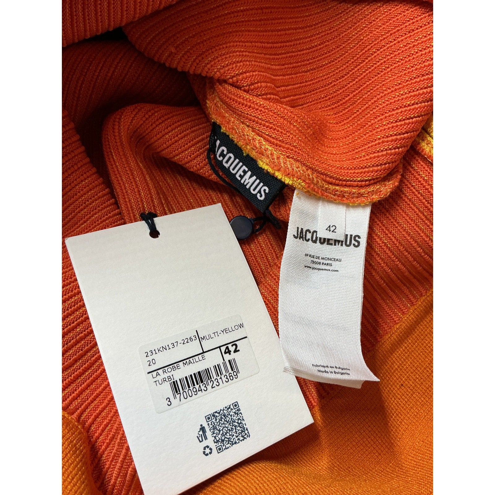 Jacquemus Le Raphia 'La Robe Maille Turbi' Orange Viscose Mini Dress Size 42 - NWT