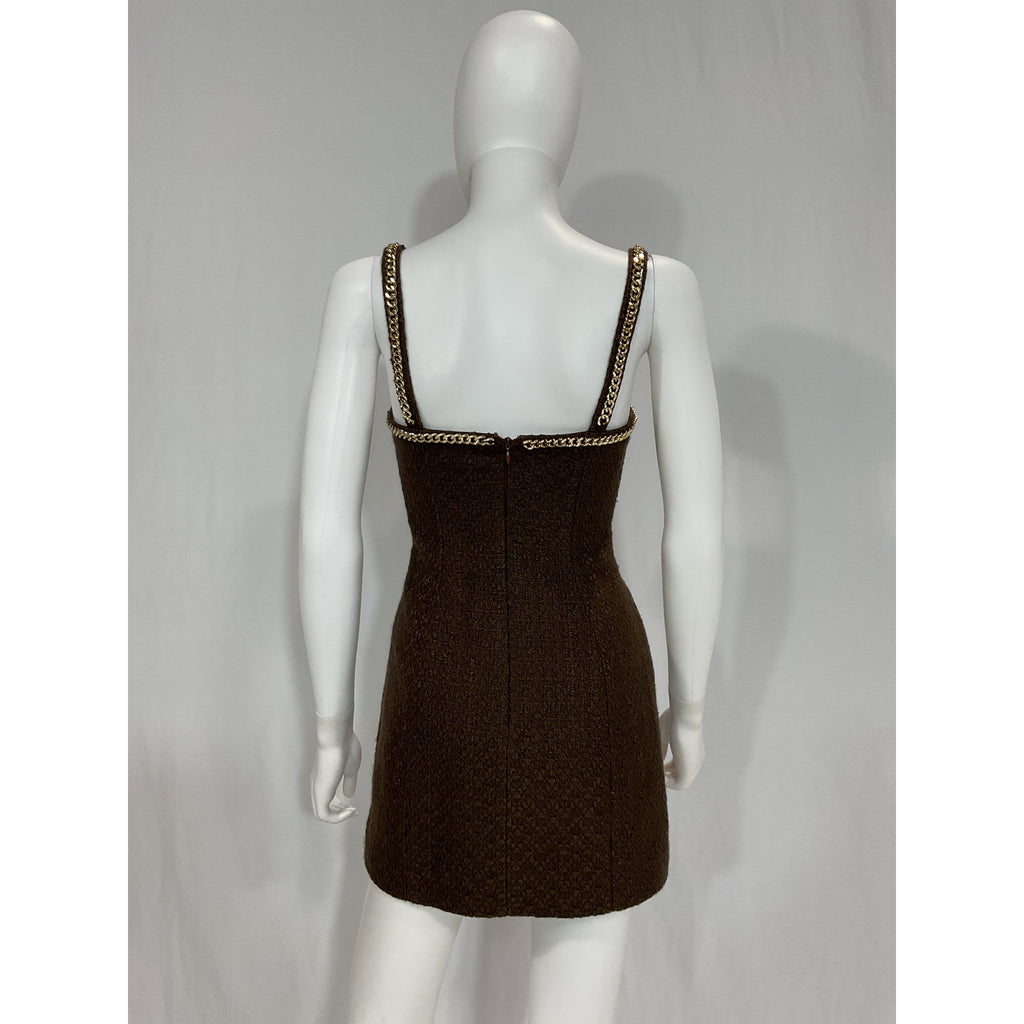 Majorelle 'Riah' Brown Gold Chain Trim Tweed Mini Dress Size XS