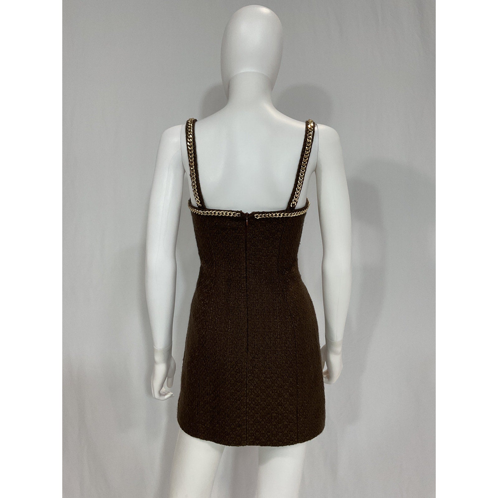 Majorelle 'Riah' Brown Gold Chain Trim Tweed Mini Dress Size XS
