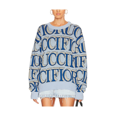 Fiorucci Graphic Blue Monogram Intarsia Sweater Size L