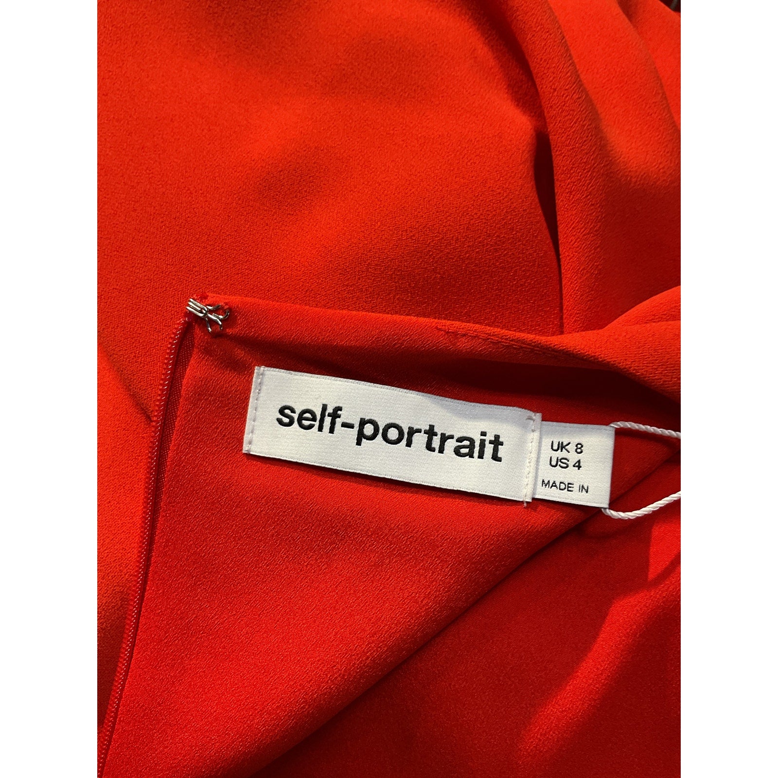 Self-Portrait 'Gathered' Red Crepe Midi Dress Size 4 - NWT