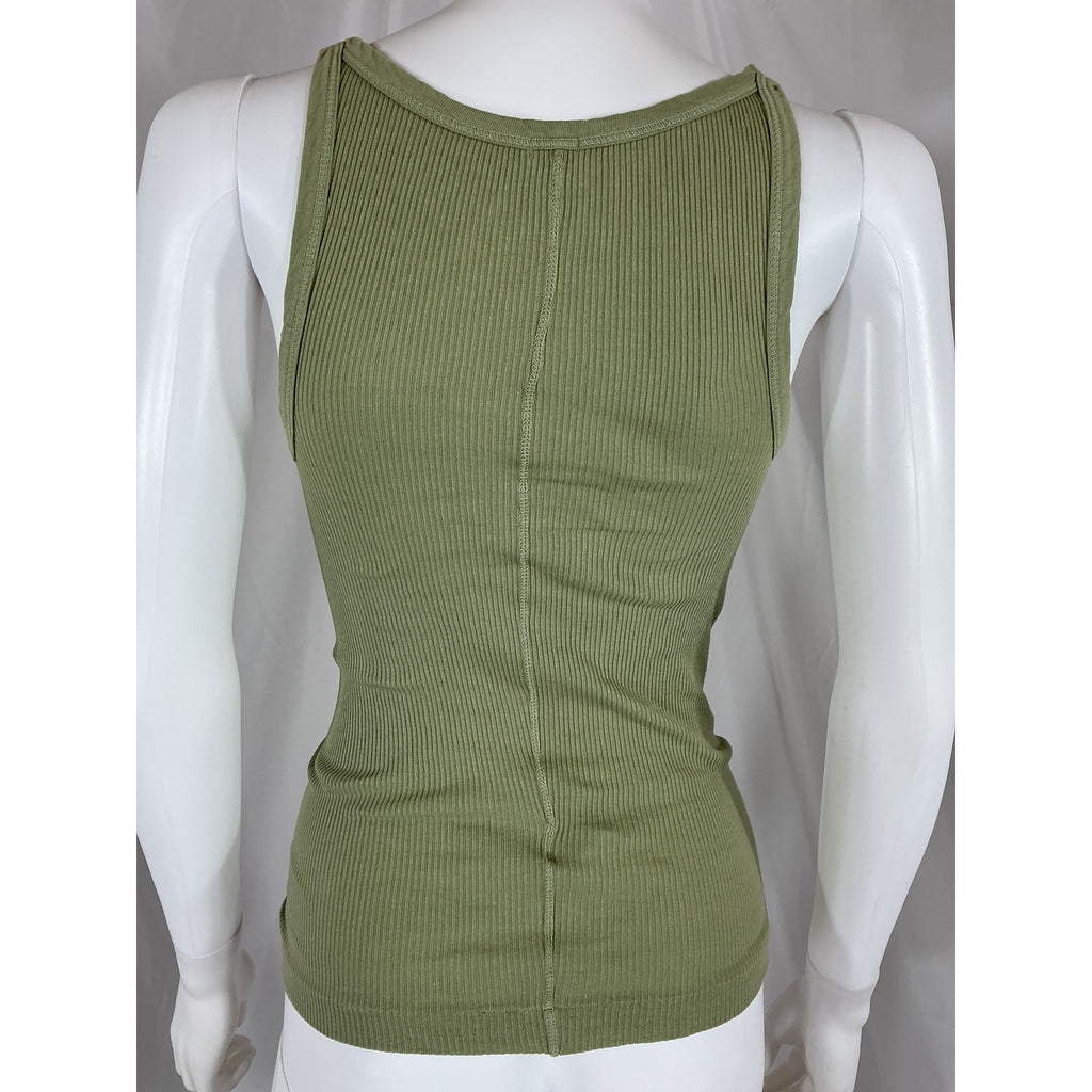 Re/Done Originals Green Cotton Ribbed Tank Top Size S
