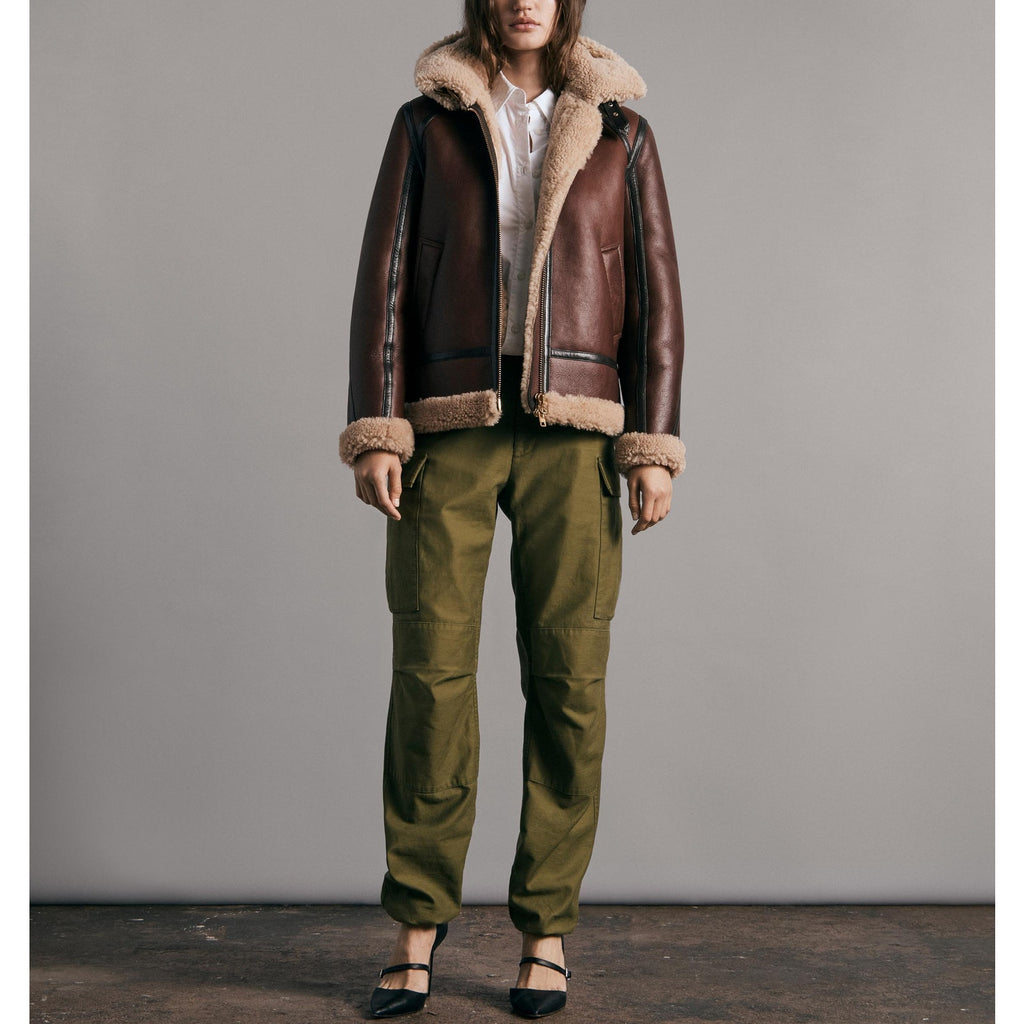 Rag & Bone 'Stella' Brown Leather Shearling Jacket Size M