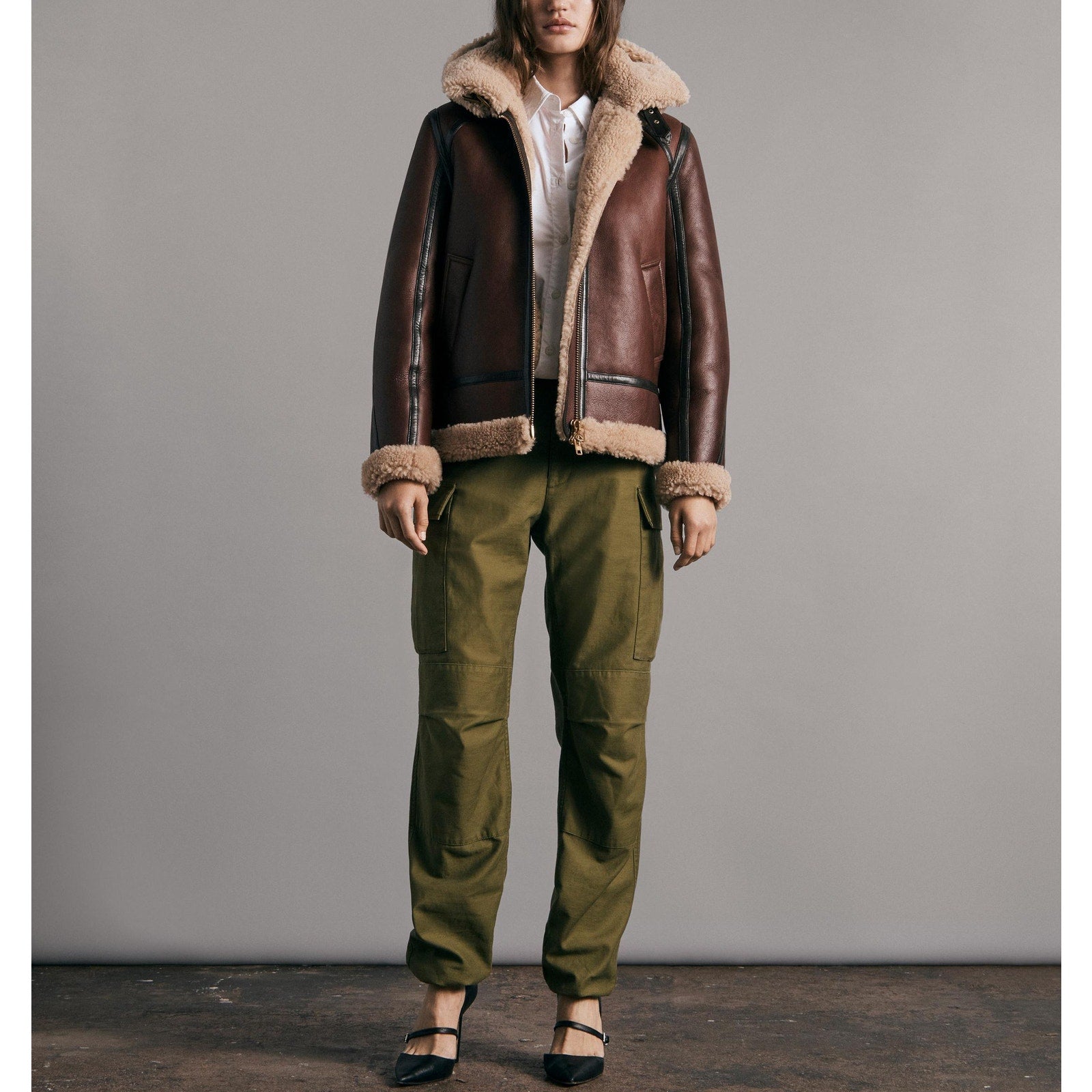 Rag & Bone 'Stella' Brown Leather Shearling Jacket Size M