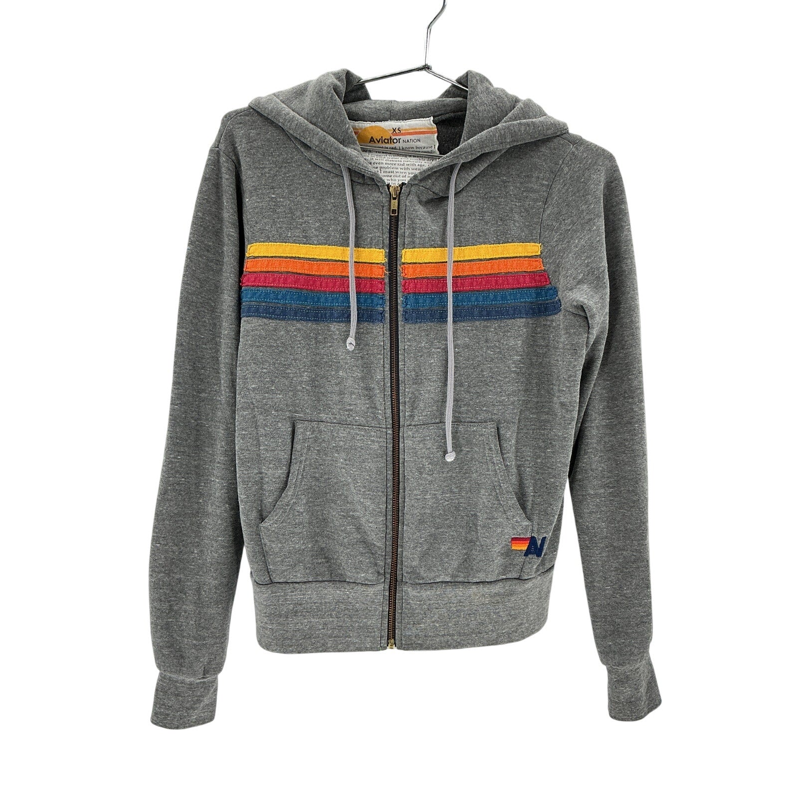 Aviator Nation '5 Stripe' Grey Polyester Zip Hoodie Size XS