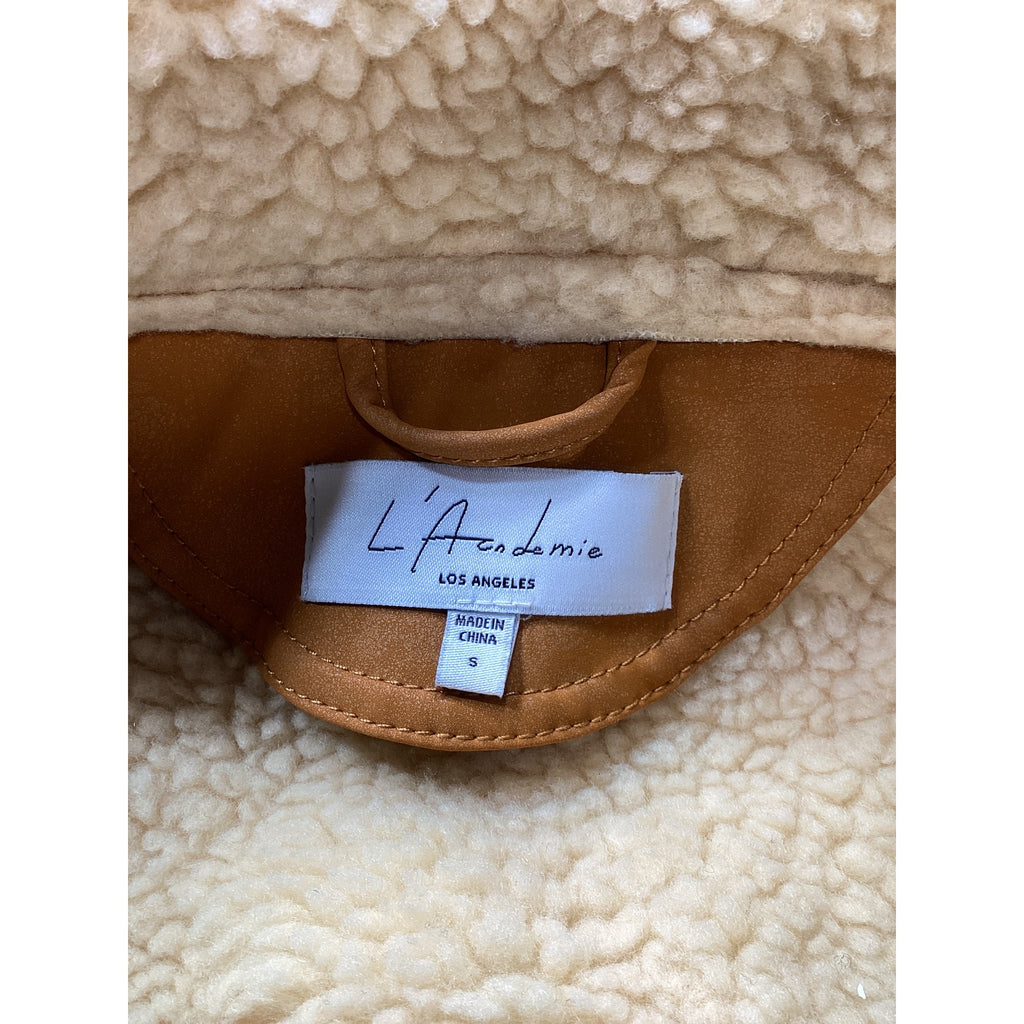 L'Academie X 'Bridget' Tan Polyester Taryn Fitted Faux Shearling Jacket Size S