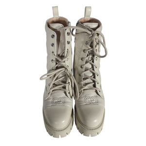Gucci Luxurious Milk White Logo Quilted Leather Combat Boots Size 5 US / 35 EU