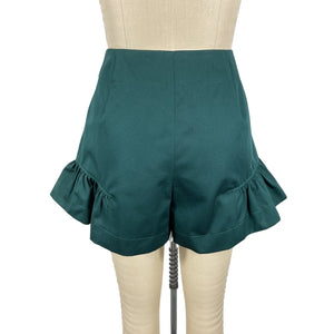 Sandro Flared Bottle Green Ruffle Hem Shorts Size FR 36 / US 4 NWT