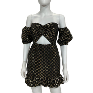 Lovers And Friends Metallic Black And Gold Vivienne Mini Dress Size S NWT