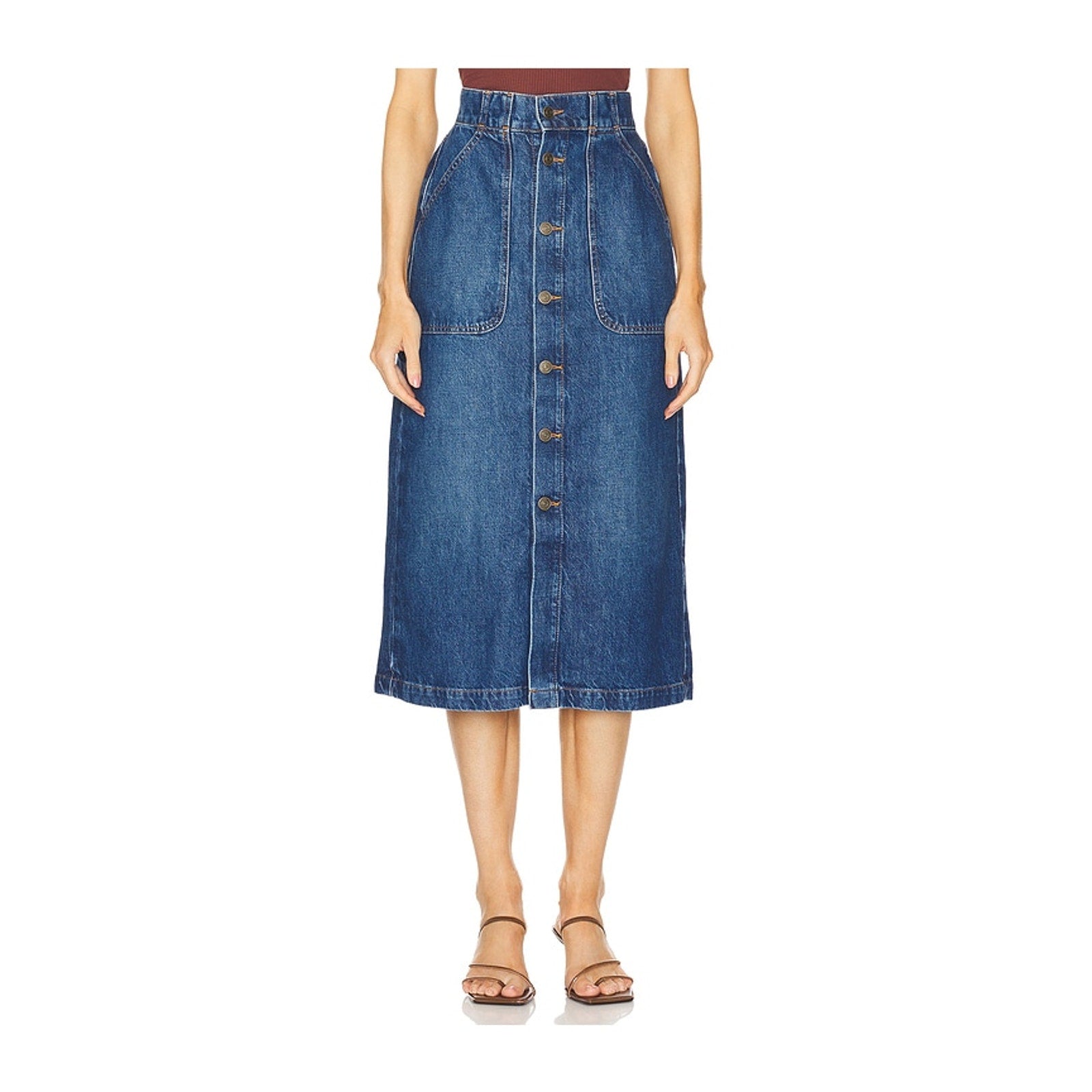 Frame Modern Pocket Blue Cotton Midi Skirt Size 28