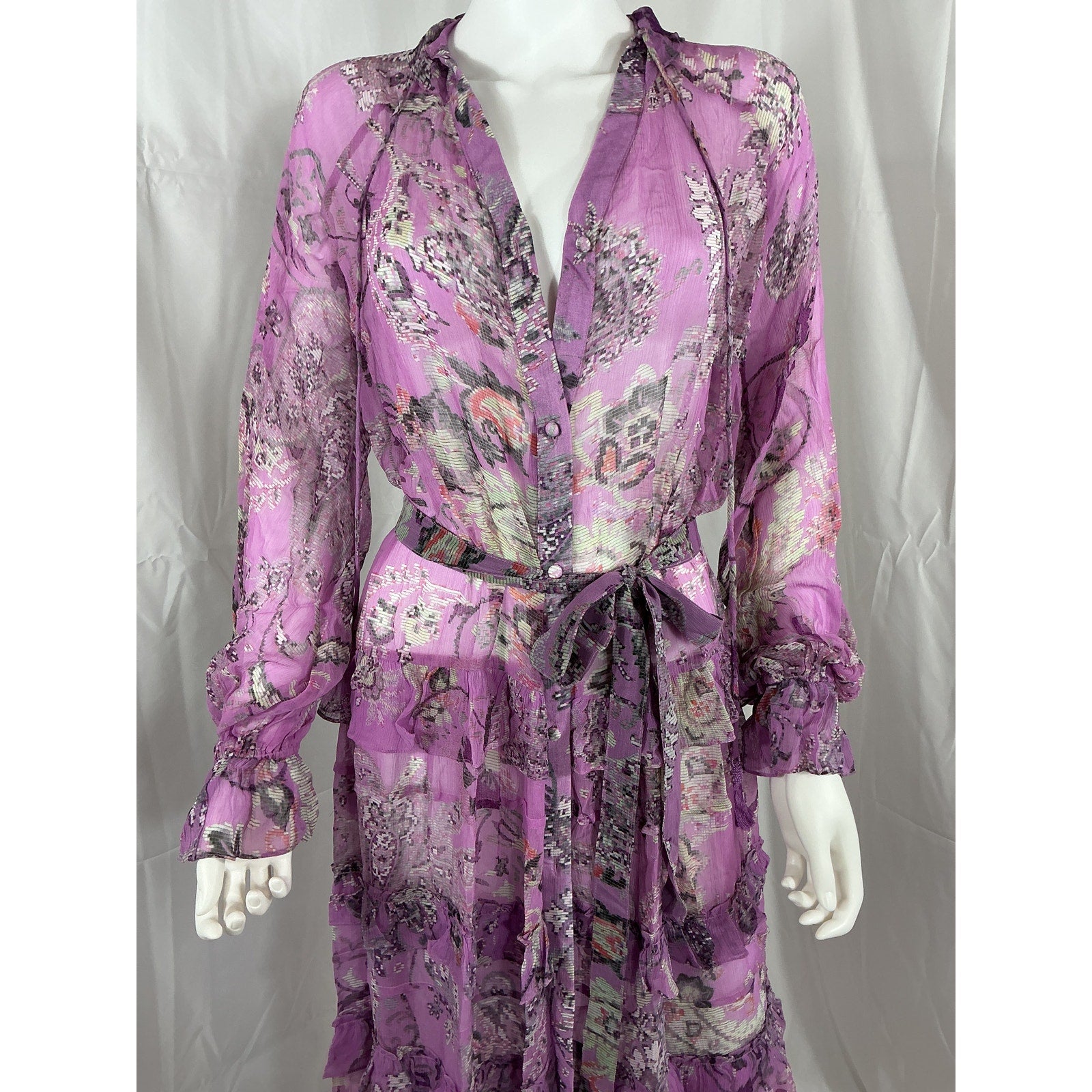 Hemant And Nandita 'Mavi' Purple Belted Kaftan Dress Size S - NWT