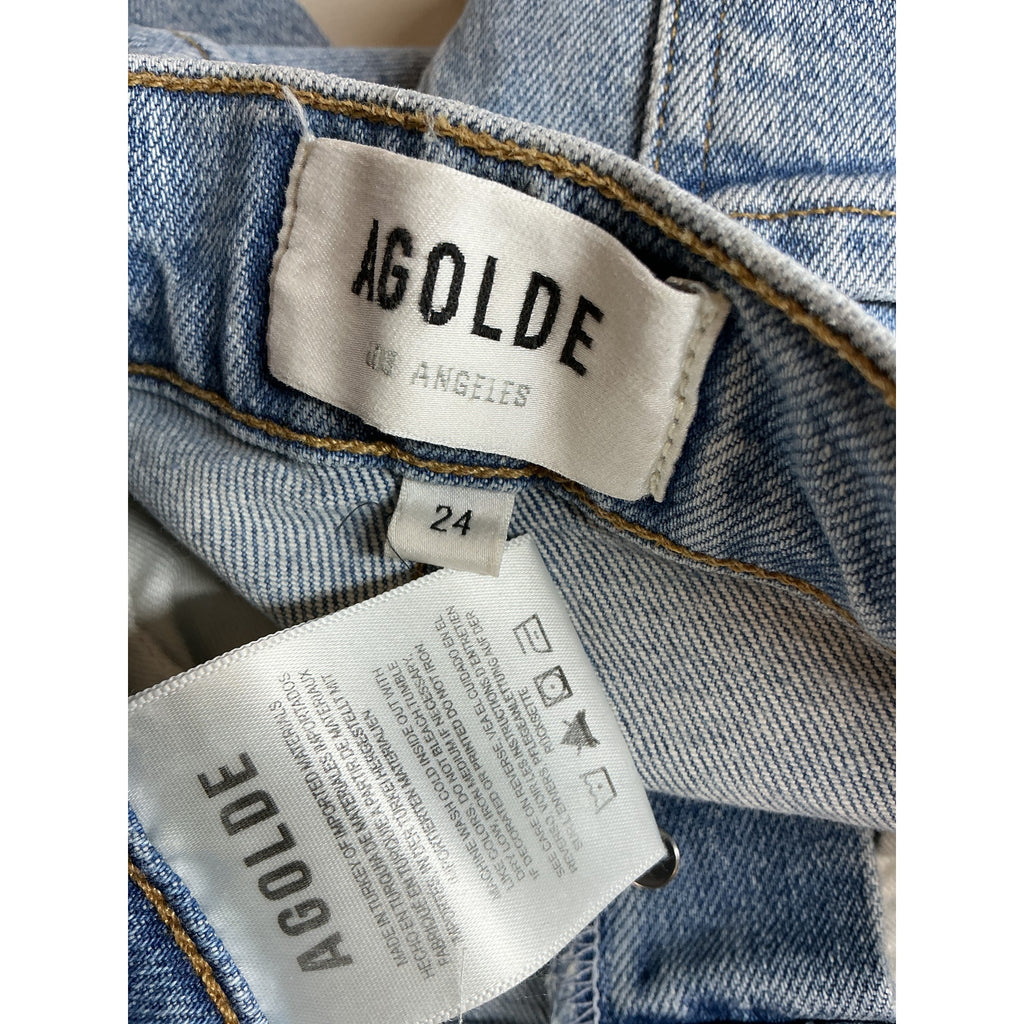 Agolde 'Riley' Blue Cotton High Rise Straight Crop Jean Size 24
