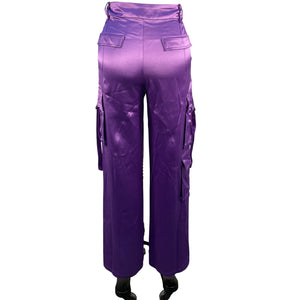 Retrofête Satin Purple Andre Cargo Pants Size XS