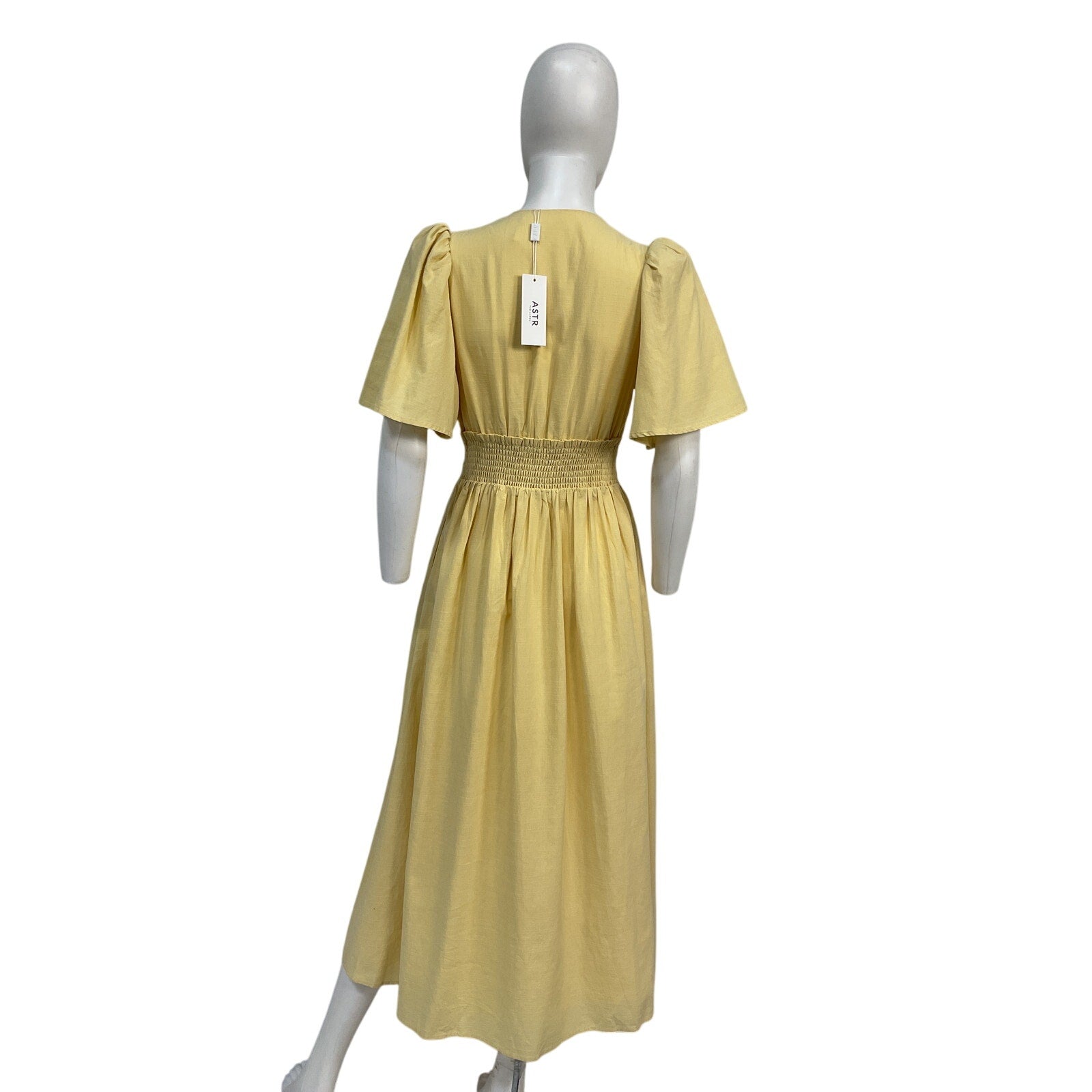 Astr The Label 'Hadleigh' Yellow Cotton Scallop Trim Midi Dress Size S NWT