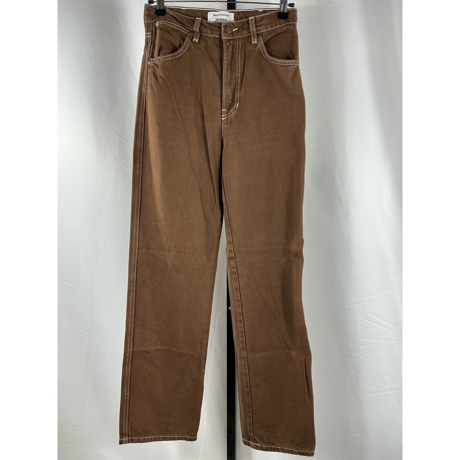 Reformation 'Cowboy' Brown Cotton High Rise Straight Jeans Size 25