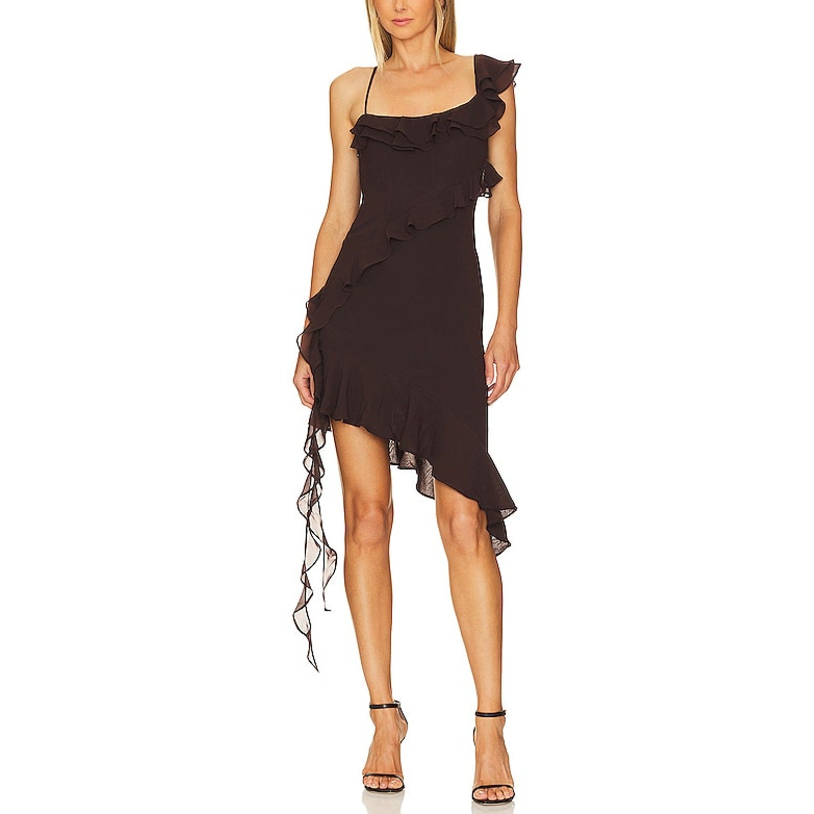 Lpa 'Jess' Brown Polyester Flounce Mini Dress Size M