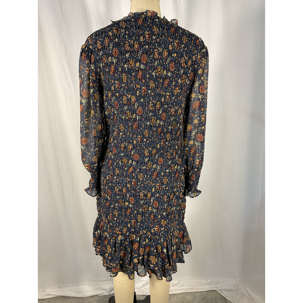 Veronica Beard 'Farha' Blue Long Sleeve Smocked Mini Dress Size 10