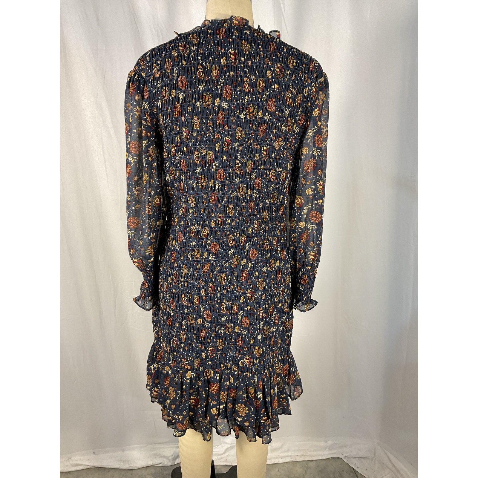 Veronica Beard 'Farha' Blue Long Sleeve Smocked Mini Dress Size 10