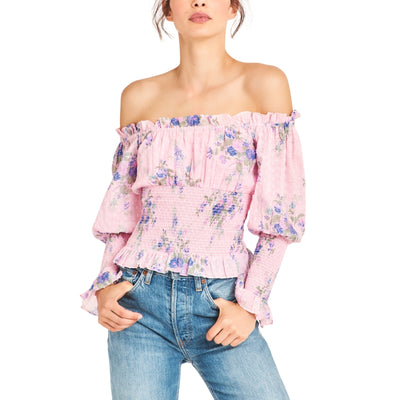 Loveshackfancy Smocked Juicy Plum Fifi Shoulder Blouse Size XS
