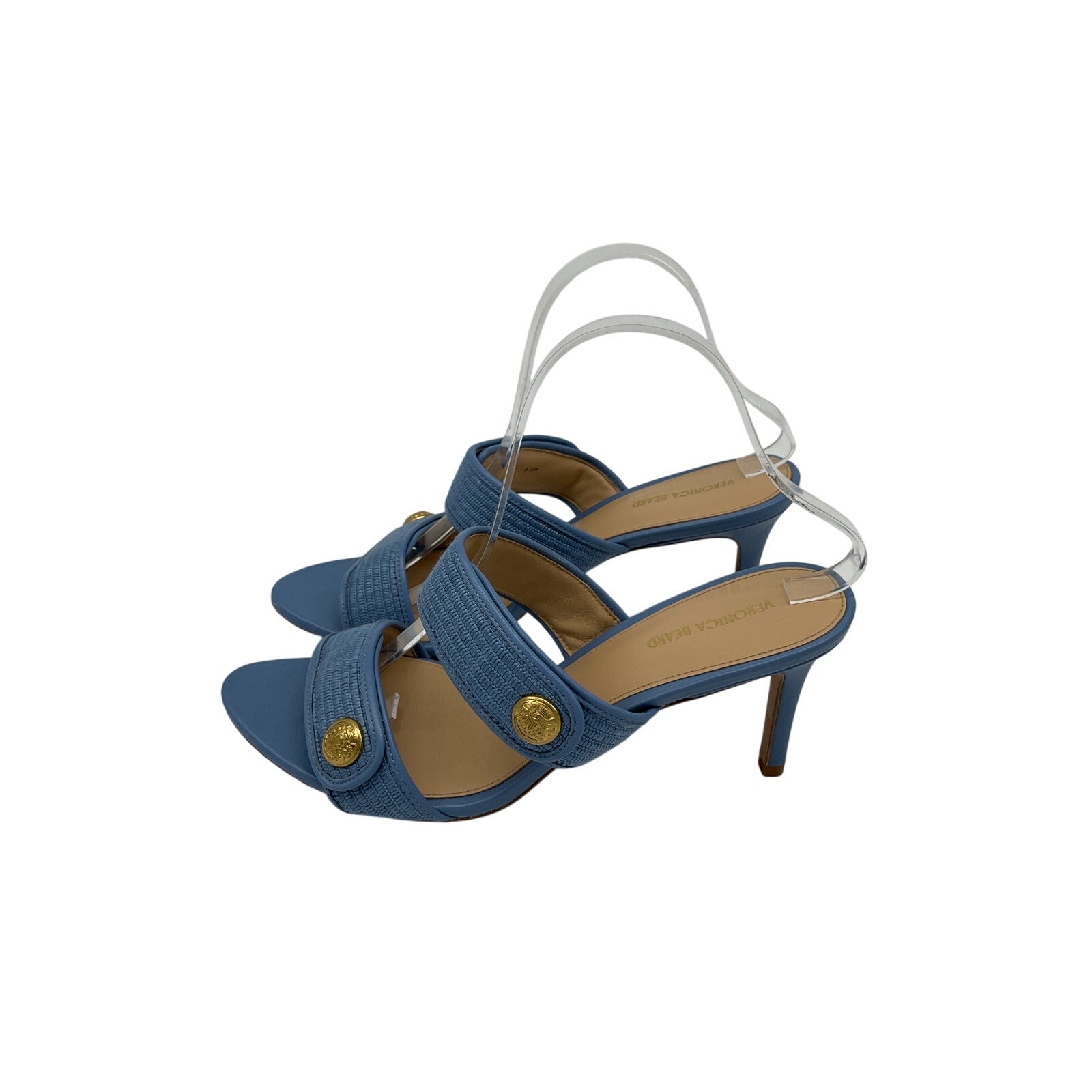 Veronica Beard 'Sona' Blue Leather Raffia Sandal Size 9.5