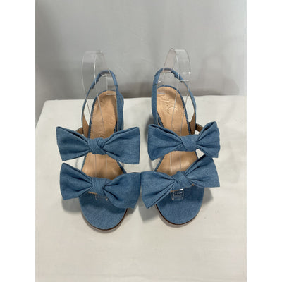 J.Crew 'Lucie Bow ' Blue Cotton Leather Slingback Sandals Size 6