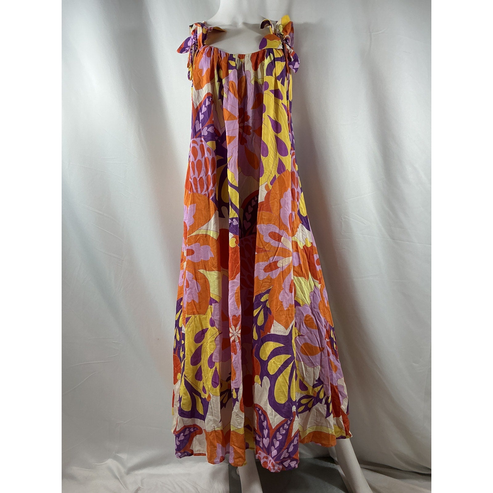 Farm Rio 'Lee' Orange Cotton Floral Sleeveless Maxi Dress Size S