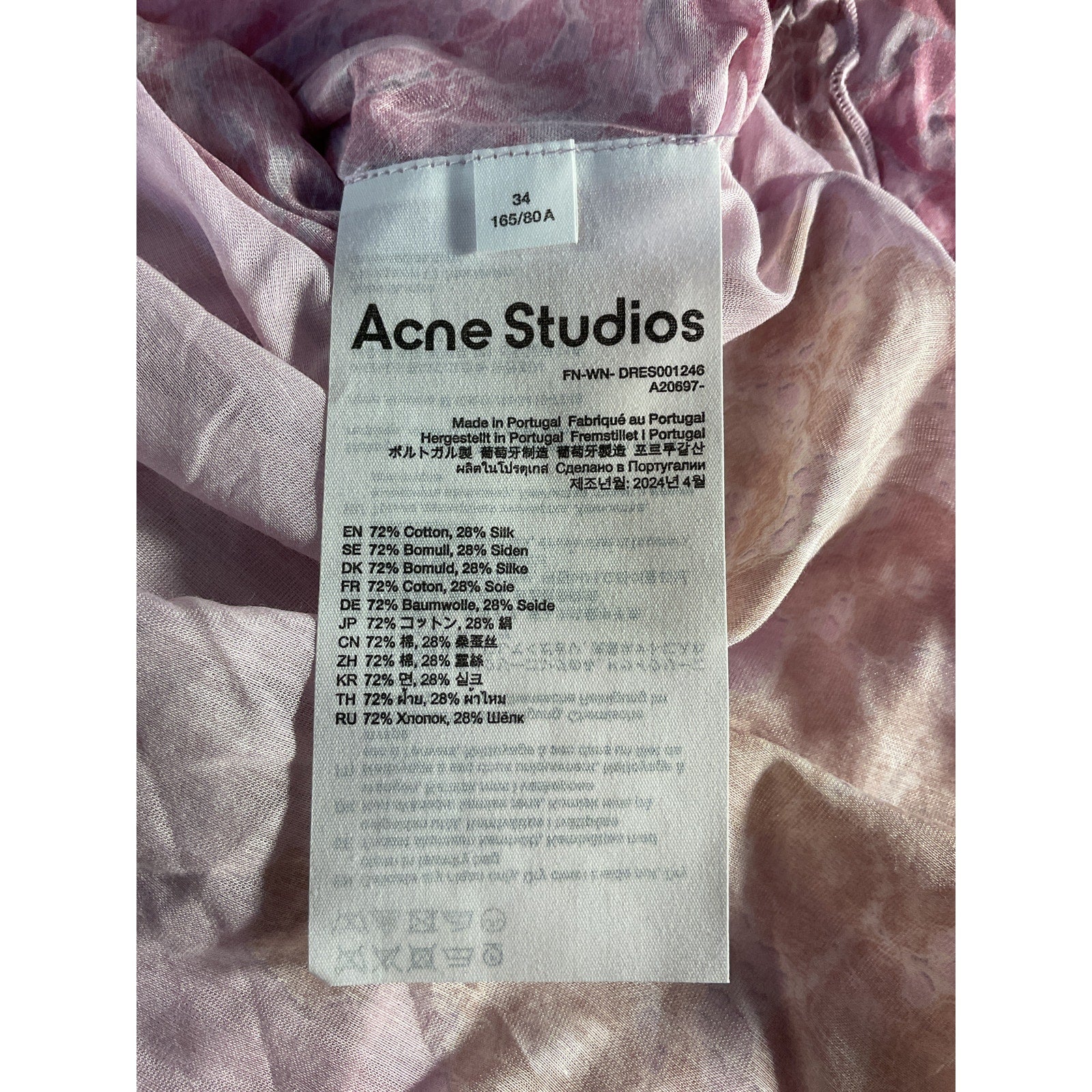 Acne Studios 'Daftan' Pink Lace Camo Long Sleeve Dress Size 40