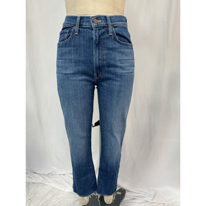 Mother Rider Step Fray Hem Blue Cotton Ankle Denim Jeans  Size 28