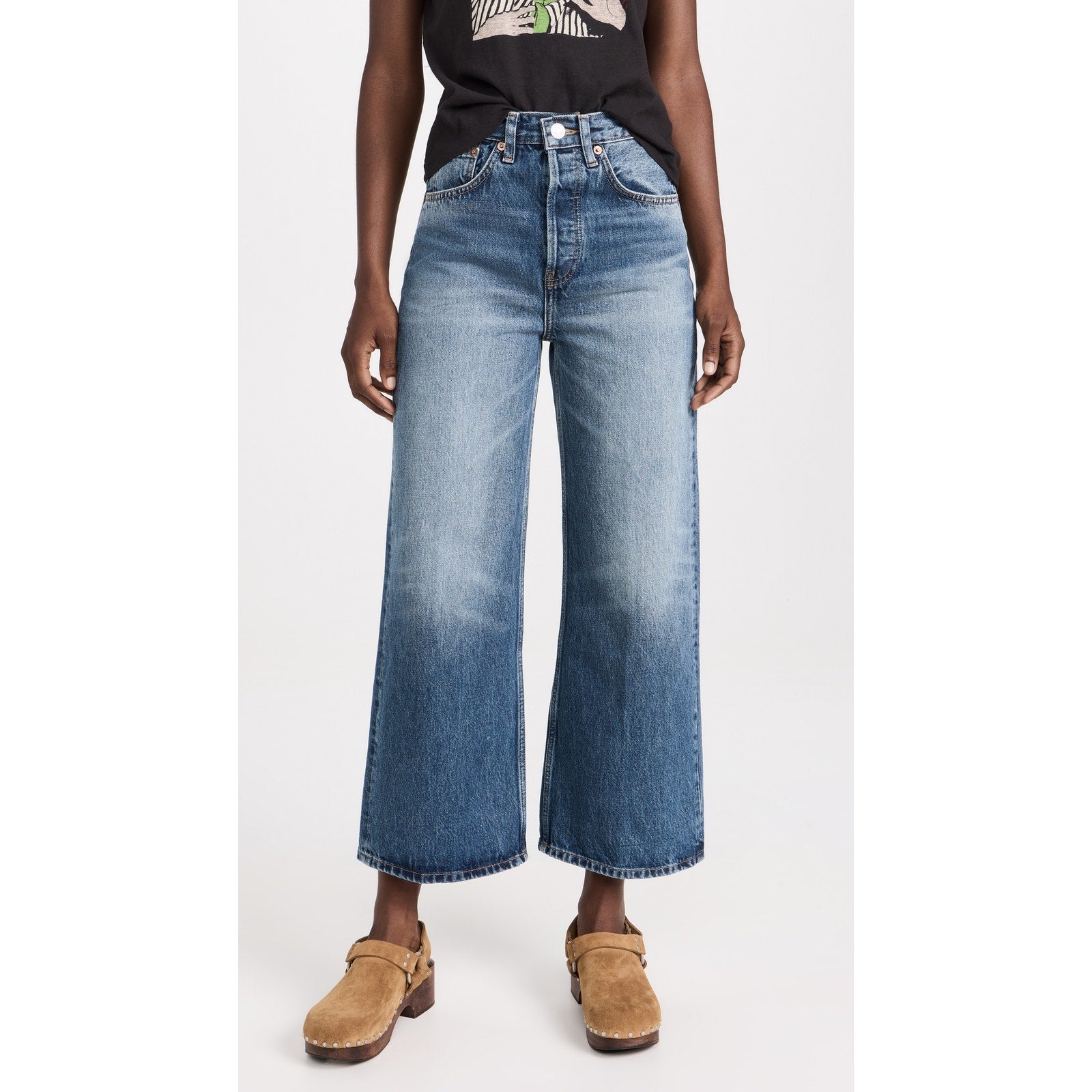 Re/Done High Rise Blue Cotton Wide Leg Crop Jeans Size 26